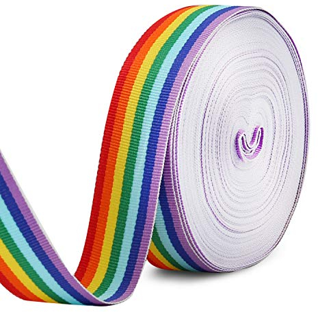 HOWAF Regenbogen Band Regenbogen Ripsband Dekoband Geschenkband Dekoration LGBTQ Hochzeit Geschenk Verpackung Karten Handwerk, 25mm/20m