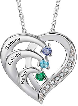 Personalisierte Namenskette Silber 925 Halskette Damen Herz Anhänger mit Namen Gravur Mutter Tochter Kette Geschenk für Muttertag Valentinstag Weihnachten