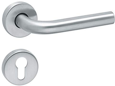 Aperit Manija de la puerta: par de manillas de puerta de acero inoxidable con rosetas PZ – Juego de manillas para puertas interiores – Modelo L – 49.320.01