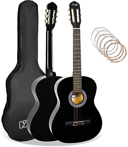 3rd Avenue 3/4-Größe Kinder-Klassikgitarre Mit Spanischen Nylonsaiten Im Anfängerpaket – Schwarz