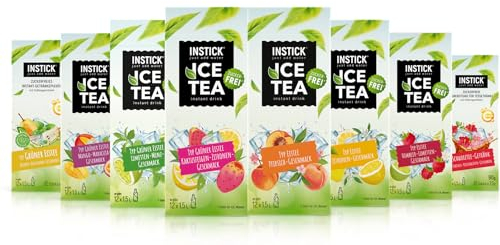 INSTICK Ice Tea Zuckerfreies Instant-Getränk (Eistee Bundle L) - 96 Sticks - 1 Stick für 1,5-2,5 L - Veganes Getränkepulver Kalorienarm & Vitamin C - Instant-Pulver