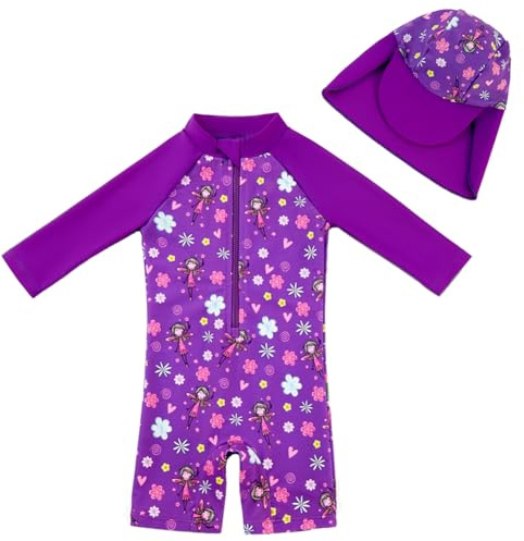 upandfast Baby Badeanzug mit Sonnenhut UPF50+ Badebekleidung für Baby | Hält 98,5 % der UV-Strahlen ab.Weiches Material.Langärmeliger Bademode 3-36 Monate.Geeignet für Strand,Schwimmbad,Urlaub
