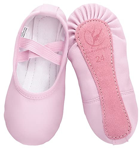 Ballet Shoes for Girls Leather Ballet Dance Slipper Full Leather Sole Ballet Flats for Kids Toddler Child Women Adults Pink Size 13UK child-EU32
