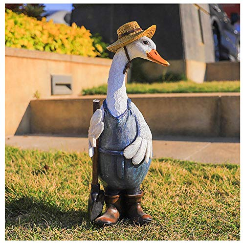 Dekofigur Gans Ente Vogel Figur Skulptur Gartenfigur, Gartenente mit Hüten, Tierente Harz Bastelstatue, Entenskulptur Ornamente für DIY Mikro Landschaften Garten Rasen Teich Balkon Deko (B)