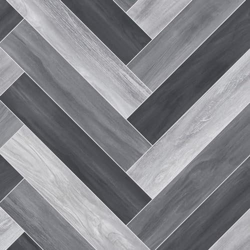 VINYL FLOORING UK Grey Wood Effect Slip Resistant Vinyl Flooring Roll For Living Room, Dining Room, Kitchen, 2.3mm Thick Cushion Backed Vinyl Sheet, Waterproof Lino Flooring-2m(6'6) X 2m(6'6)-4m²