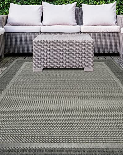 Modern Style Rugs Solstice Flatweave Border Design Very Hardwearing Weather Resistant Large Grey Area Rug. Available for both Indoor Outdoor Usage, Patio, Garden, Dining Room - 120x170cm