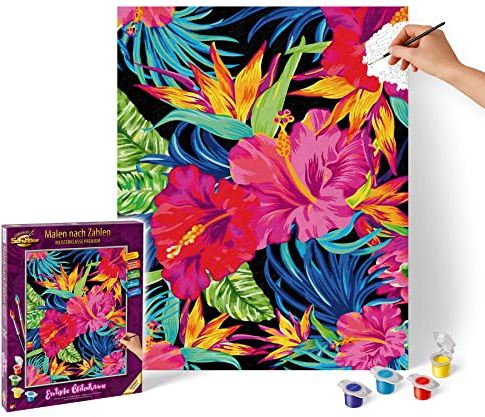 Schipper 609130851 Peinture par numéros - Rêves de Fleurs Exotiques - Photos de Peinture pour Adultes avec pinceaux et peintures acryliques - 40 x 50 cm
