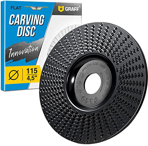 GRAFF Intaglio Mola 115mm x 22.23mm - Raspa per Intagliare e Levigatura Legno, Conifere, Legno Duro - Disco Abrasivo Lucidatura Modellatura - per Smerigliatrice Angolare