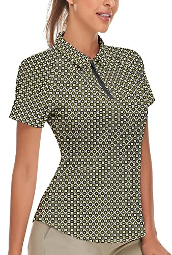 Soneven Golf Poloshirt Damen Kurzarm Tennis Shirt Atmungsaktiv 1/4 Zip | Polohemd T-shirts Reißverschluss Leichtes Tailliert UPF 50+ Schnelltrocknend frauen Sports Wander