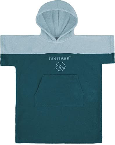 normani Kinder Badeponcho - Strandponcho aus Bio-Baumwolle - Handtuch-Poncho mit Kapuze für Jungen und Mädchen von 0-13 Jahren - Bademantel aus schadstofffreiem Material Farbe Petrol Größe 6-9 Jahre