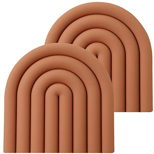 monomono Ästhetische & bunte Silikon-Untersetzer für heiße Töpfe und Pfannen, Topflappen, moderne hitzebeständige Matten für Arbeitsplatte, Hot Pads, Löffelablage, 2er-Set (Gelempftetes Orange)