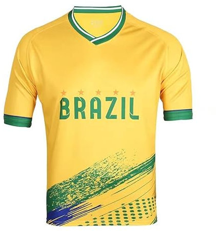 YuanDiann Qatar Coupe du Monde Football T-Shirt Fans Manche Courte Col Rond Loose Stretch Sport Casual Tee Shirt Impression Respirant séchage Rapide Jersey Maillot Entra頽ementBr閟il XL