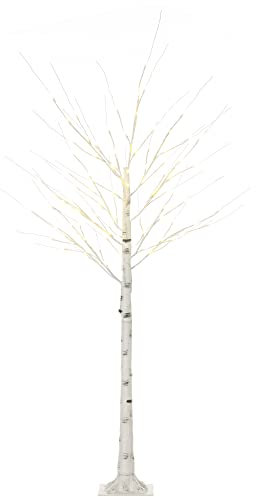 HOMCOM 6ft Artificial White Birch Tree Light with Warm White Pre-Lit LED Light for Indoor and Covered Outdoor Use