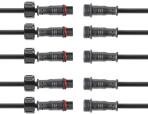 WOODGUILIN 2 Pin impermeabile Connettori Plug, 2 Core LED connettori maschio femmina, con 20AWG 20CM IP68 cavo di prolunga per auto, camion, barca, Outdoor LED Lightbars.(5Pairs, 2Pin 20AWG)