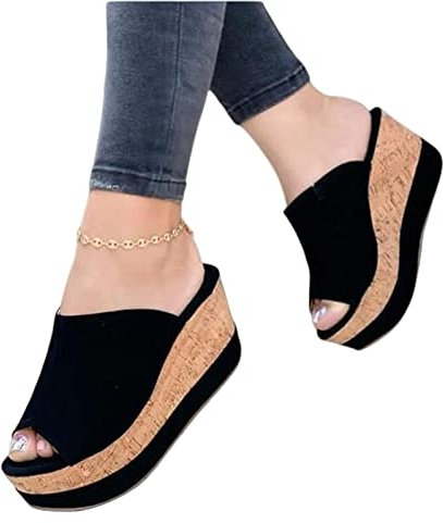 MOGSA Pantoufles d'été pantoufles d'été sabots compensées rétro grande taille sandales femmes talon haut plateforme chaussures grande taille