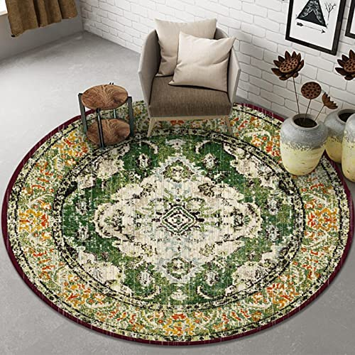 Tospass Vintage Rund Teppich Wohnzimmer Waschbar Outdoor Boho Teppiche Runder 160 cm Grün Gelb Carpet Modern Flauschig Weicher rutschfest Plüsch Teppiche für Schlafzimmer Deko Kinderzimmer Balkon