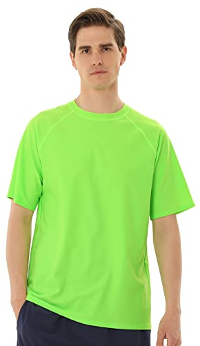 TIZAX Tee Shirt Anti-UV Homme Rashguard à Manches Courtes UPF 50+ Maillot de Bain Hauts T-Shirt de Sport Séchage Rapide Vert M