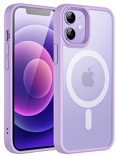JETech Magnetisch Hülle für iPhone 12 Mini 5,4 Zoll Kompatibel mit MagSafe, Durchscheinende Matt Handyhülle Rückseite Dünn Stoßfest Schutzhülle (Helles Lila)