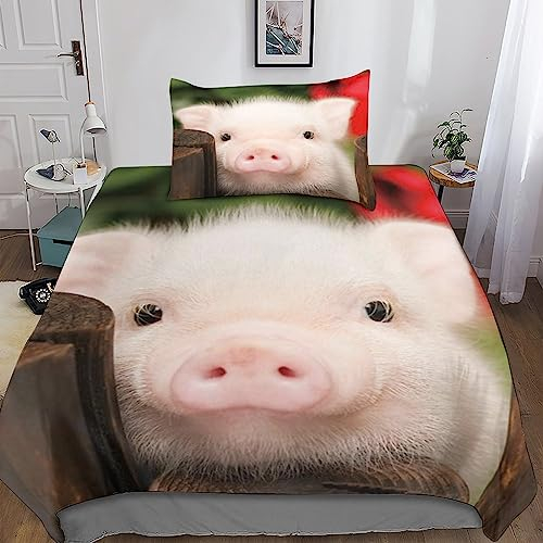 YULEDI Schweinchen Bettbezug 3D-Pig Bettwäsche, Weicher Mikrofaser Mit Reißverschluss Für Mädchen, Jungen Und Teenager, Und Kissenbezug, 3-teilig Single(135x200cm)