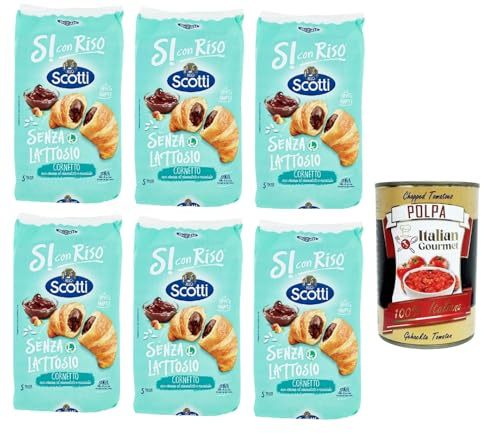 Italian Gourmet Si con Riso Croissant Cioccolato Nocciola 6 x 240g Gebäck | laktosefrei, ohne Milcheiweiß; senza latte, ripieno morbido per colazione, Gesamtnettogewicht 1,44 kg + Kostenlos Polpa 400g