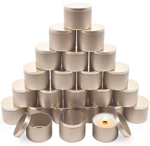 YJHSS Candle Tins 8 OZ, Set of 24 Premium Matte Full Rose Gold Candle Jars for Candle Making, 8oz Candle Tin with Lids for Candle Making, Bulk Empty Candle Containers for Small Business - Gold