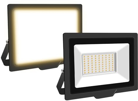 Willpower 2pcs LED Strahler Außen 50W 5000LM LED Scheinwerfer 3500K Warmweiß IP66 Wasserdicht LED Außenstrahler Fluter Flutlicht Aussenlampe für Garage Flur Garten Innenhöfe Hotel Sportplatz Hinterhof