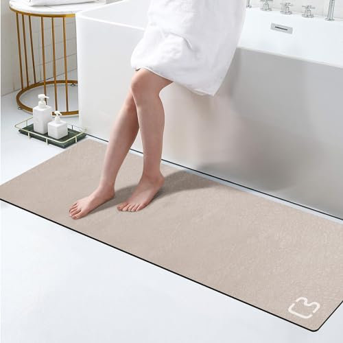 Omulla Grand tapis de bain extra long en terre de diatomée taupe 40 x 120 cm, super absorbant, antidérapant, séchage rapide, pour sol de salle de bain, baignoire, douche, évier