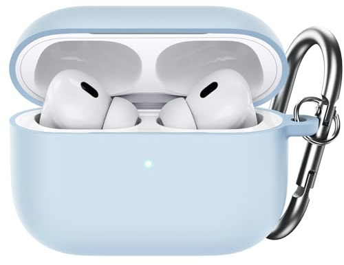 JETech Upgraded Silicone Case Cover for AirPods Pro (2nd/1st Generation 2023/2022/2019) with Keychain, Hard PC Interior, Shockproof Protective Skin Shell, Front LED Visible (Sky Blue)