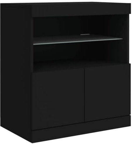 vidaXL Sideboard, Kommode mit viel Stauraum, Highboard Schrank mit LED-Leuchten, Anrichte Beistellschrank Standschrank, Modern, Schwarz