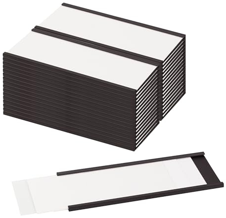 LLPT Magnetische Etikettenhalter | Beschreibbare Magnet-Etiketten für Schule Büro Whiteboards Kühlschränke Magnettafeln (MH41626) | 26 Stück | 40MM x 100MM
