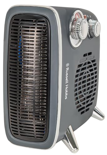 Russell Hobbs RHRETHFH1001G Calefactor Eléctrico de 1800 W/1.8 kW, Ventilador Retro Horizontal/Vertical, con Termostato Ajustable, 2 Ajustes de Temperatura, 20 m2, Control de Dial, Gris