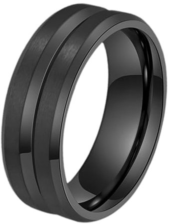 JewelryWe Ring Herren Edelstahl Schwarz: 8mm Breite Herren-Ring mit Rille in der Mitte Männer Verlobungsring Ehering Versprechensring Bandring Hochzeit Band mit Gravur Größe 65
