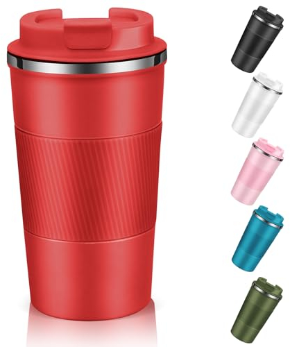 EALLEN Travel Mug with Leakproof Lid,Insulated Reusable Coffee Mug for Hot&Cold Drinks/Tea,Portable Stainless Steel Thermal Takeaway Travel Coffee Cup for Car/Outdoor/Picnic/Office/School (510ml Red)