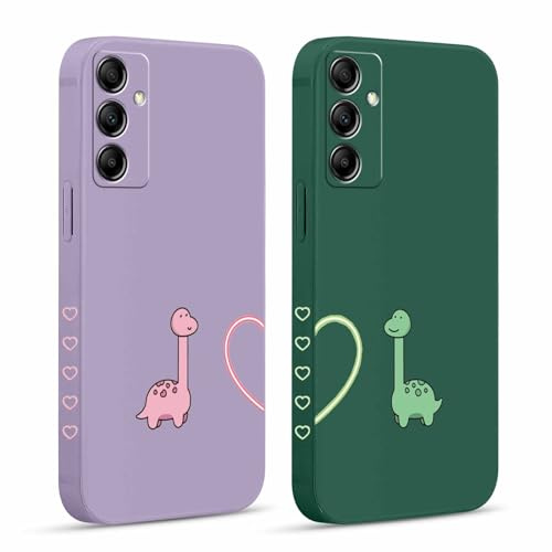 Pnakqil 2 Stück Handyhülle für Samsung Galaxy A14 5G 6,8 Hülle, Dinosaurier Herz Bemaltes Muster Case Silikon Weiche für Paaren Modische TPU Dünn Stoßfeste Kameratasche Tasche Schutzhülle