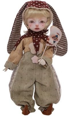 Oueneifs Jokerbjd 1/6 Puppe Bjd Halloween Clown Stil Party Zirkus Performer Halbmaske Gelenke Harzpuppen Spielzeug für Kinder ab 15+ Jahre
