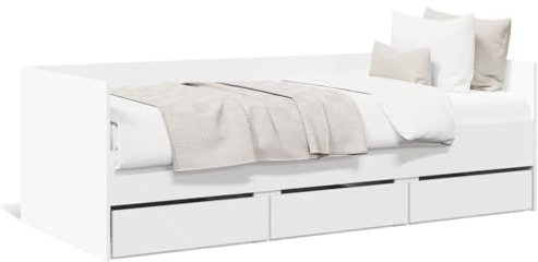 Gecheer Divano Letto con Cassetti Bianco 75x190 cm in Legno Multistrato,Struttura,Telaio,Letto,Giroletto,Singolo,Matrimoniale,Struttura Letto,Moderna,Letto con Doghe,J3280832