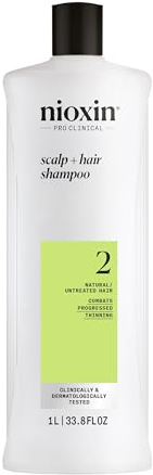 Nioxin Scalp + Hair System 2 Shampoo – Tiefenreinigungsshampoo für unbehandeltes, sichtbar dünner werdendes Haar – mit Biotin, Koffein & Niacinamid (1 l)