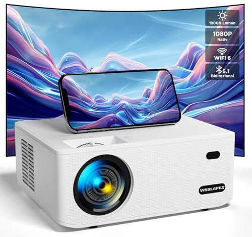 Vidéoprojecteur, VISULAPEX S1Pro 18000Lux Retroprojecteur WiFi HD 1080P Native Projecteur Video Portable Home Cinéma pour Smartphone/PS5/TV Stick/Box HDMI AV USB