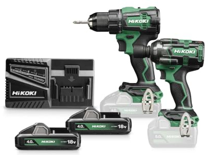 HIKOKI KC18DEWLZ Set mit 2 kabellosen Werkzeugen, 18 V (DS18DE + WR18DBDL2) (2 x 4,0 Ah) im Koffer