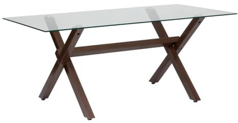 Atmosphera Créateur d'Intérieur - Table à Dîner Rectangle Jorel Marron 6 Personnes Effet Bois Noyer Verre Trempé Salle à Manger