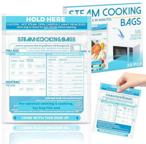 20 Pcs Microwave Steam Bags Zipper Steame Cooking Bags for Vegetables Potatoes Seafood Meat Veggie Frozen Food