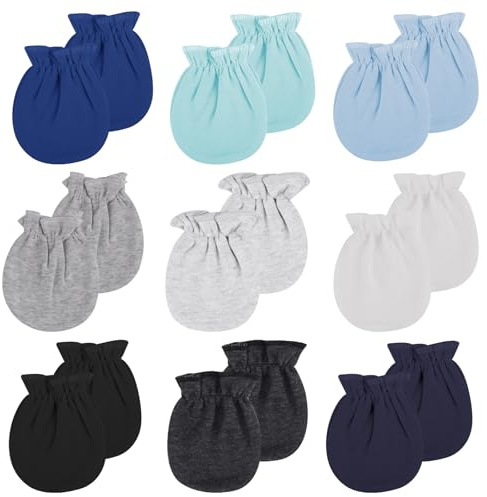 9 Pairs Baby Mittens Cotton Scratch Newborn Mittens Unisex Soft Baby Gloves 0-6 Months Elastic Wrist Toddler Infant Mittens