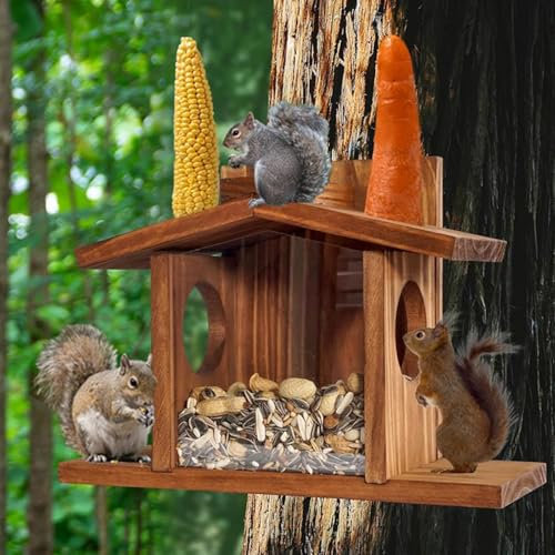 Mangiatoia in legno per scoiattoli, da picnic, mangiatoia per scoiattoli, mangiatoia per scoiattoli, mangiatoia per scoiattoli, mangiatoia per scoiattoli e arachidi, 33 x 12,7 x 23,6 cm
