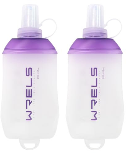 WRELS Pack de 2 Flasque Running 200ml-Gourde Running Souple avec Anneau de Suspension,Bouteille D'eau Pliable sans BPA pour Course à Pied, Trail