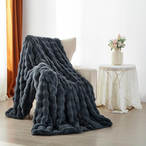 YASMENG Plüsch Kuscheldecke Flauschig Winter Warm Grau Plüsch Langhaar Kuscheldecke 200x220 Super Weich Geschmeidig Kuschelig Dicke Kaninchen Kunstfell Sofadecke für Bett Sofa Couch Schlafzimmer Büro