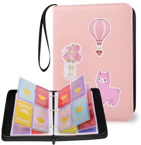 AULEEP Sammelkarten Album 4 Taschen 520 Karten, Karten Sammelalbum Abnehmbar Toploader Binder Klein Ordner Heft Mappe Sammelheft Sammelmappe für Karten, Pink/Rosa