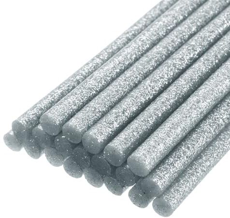 QUARKZMAN 20pz Stick Colla a Caldo per Pistola Colla a Caldo 11mm x 100mm/0,43 x 4 Mini Bastoni di Colla a Caldo Adesiva Argento Glitterato