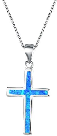 PELEIFA Halskette Mit Kreuz Und Kruzifix Aus Blauem Opal,Opal Halskette Mit Heiligem Kreuz Aus 925er Silber for Frauen