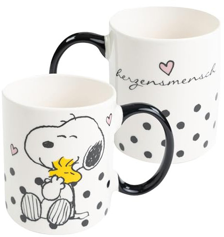 United Labels The Peanuts Snoopy Tasse 320 ml, Weiß Schwarz, Herzensmensch, Kaffeebecher aus Keramik, Kaffeetasse