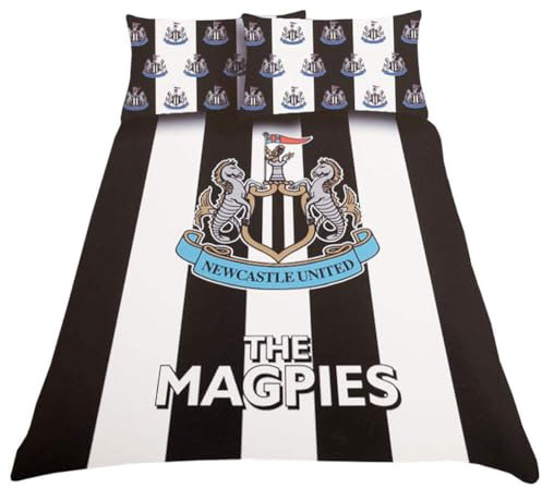 Newcastle United FC Double Duvet Set, Stripe Design, Club Crest, 200cm x 200cm, 100% Polyester